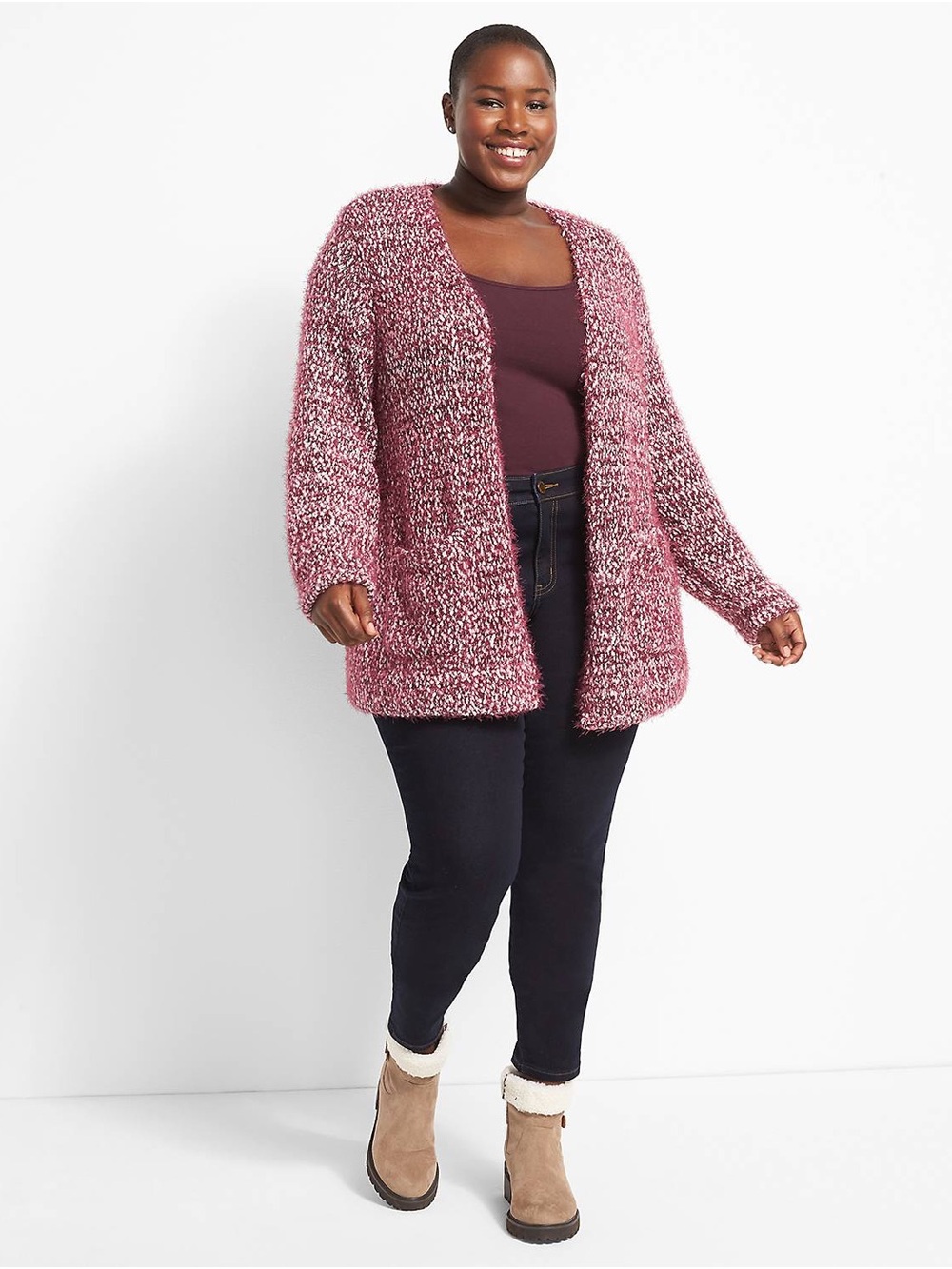 Lane Bryant Marbled Open-Front Cardigan Wine & White Size 22/24 Layering